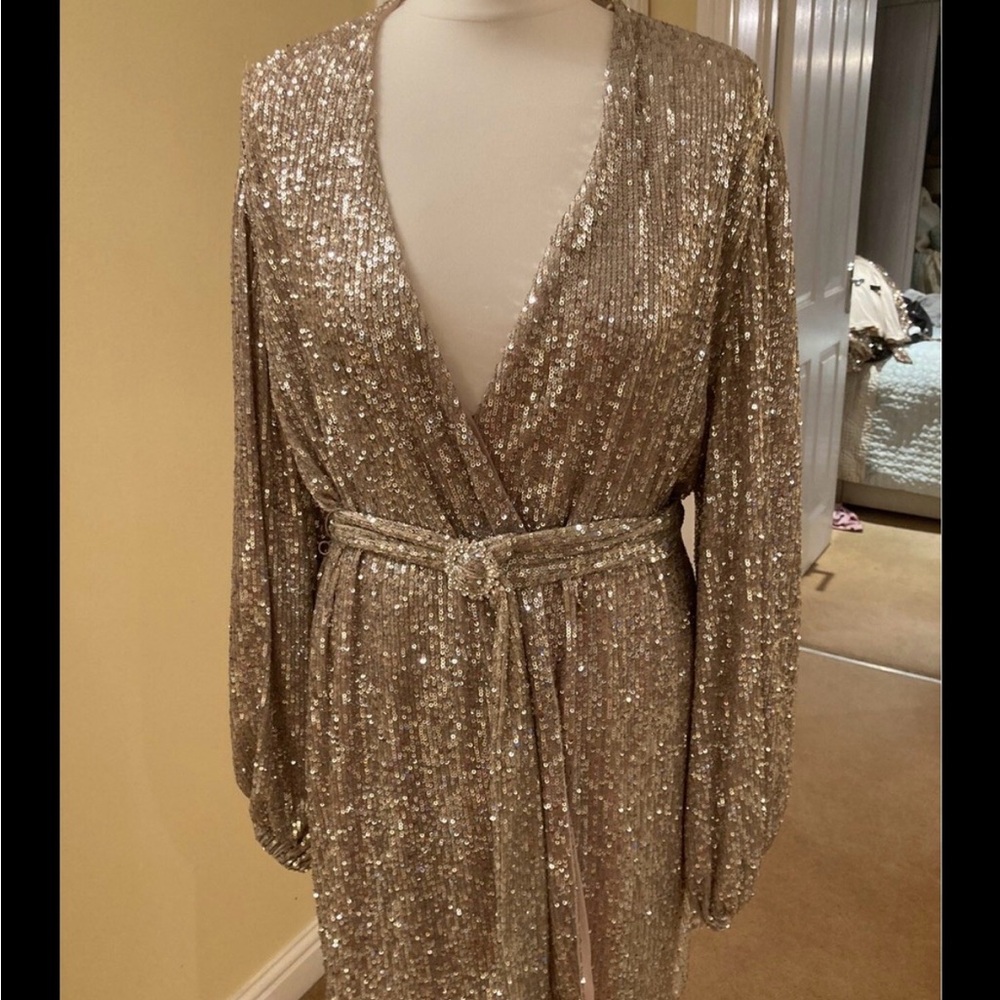 MOVING SALE NWT Zara Gold Sequin V-Neck Dress